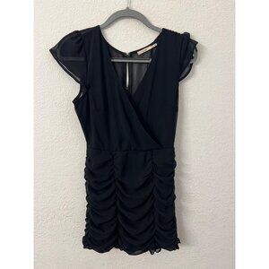 Francesca’s Mi Ami Black Ruched Cocktail Dress With Cap Sleeves womens Size M